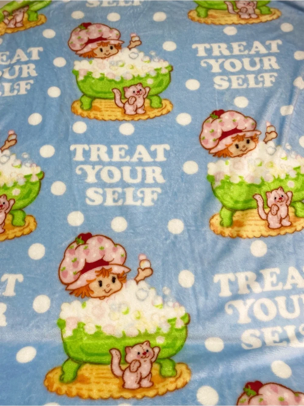 Strawberry Shortcake Plush Kids Blanket Blue Bubble Design Treat Yourself Cozy